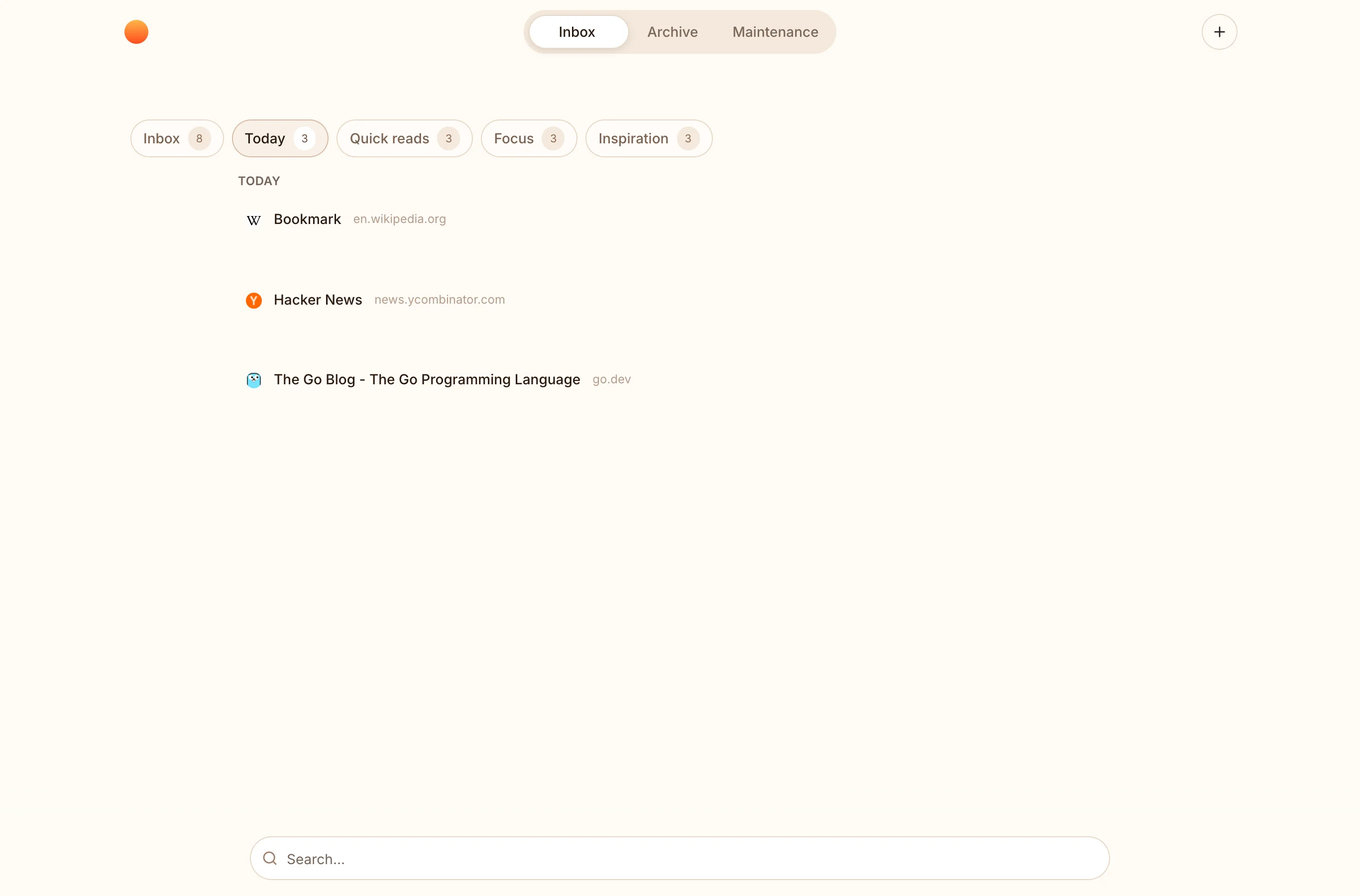 Shiori Today view filtered to bookmarks tagged for today's reading